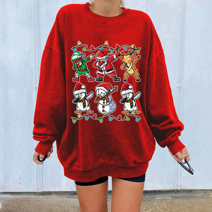 New ladies' hoodie with Christmas lights Santa Claus print shoulder down design