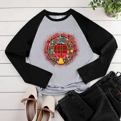 Christmas wreath print shoulder length long sleeved shirt