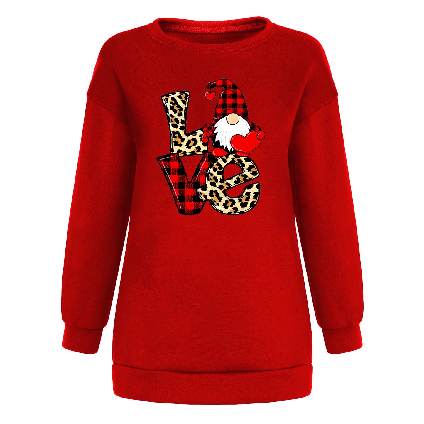 Red and black checkered Santa Claus love letter patchwork printed shoulder down hoodie