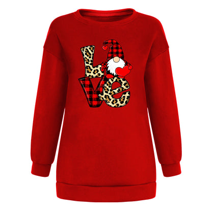Red and black checkered Santa Claus love letter patchwork printed shoulder down hoodie