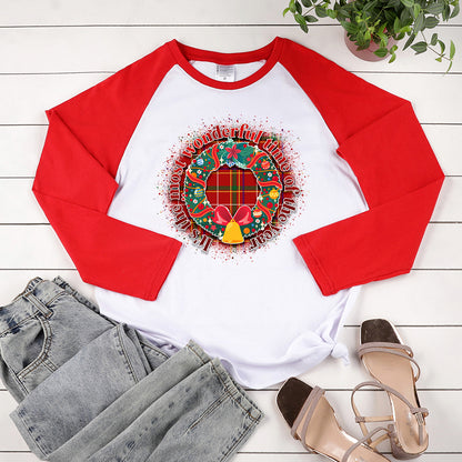 Christmas wreath print shoulder length long sleeved shirt