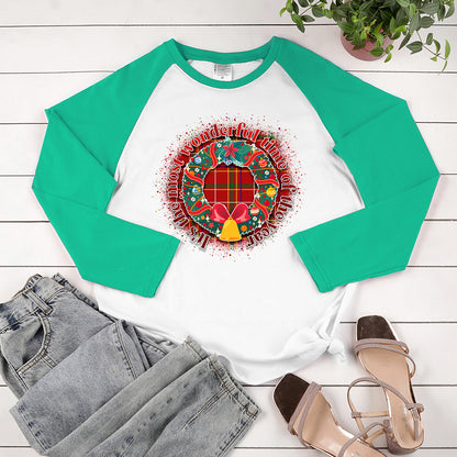 Christmas wreath print shoulder length long sleeved shirt