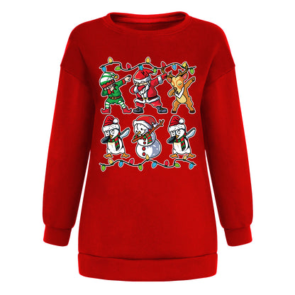New ladies' hoodie with Christmas lights Santa Claus print shoulder down design