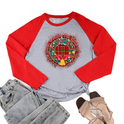 Christmas wreath print shoulder length long sleeved shirt