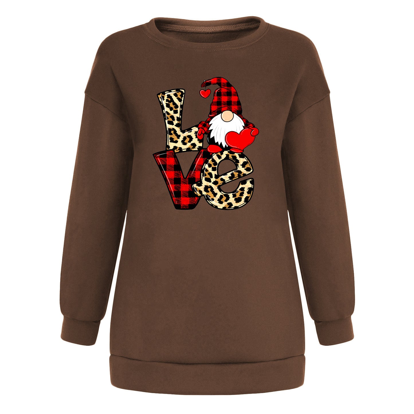 Red and black checkered Santa Claus love letter patchwork printed shoulder down hoodie