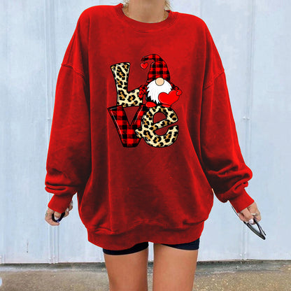 Red and black checkered Santa Claus love letter patchwork printed shoulder down hoodie
