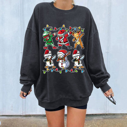 New ladies' hoodie with Christmas lights Santa Claus print shoulder down design