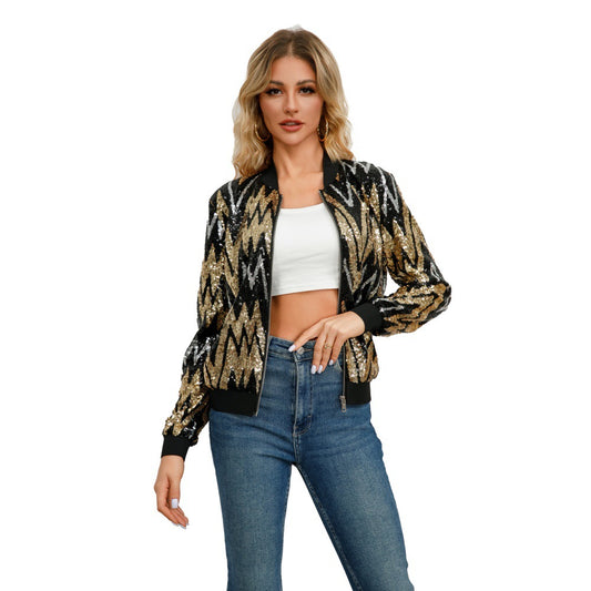 Long sleeved women's sequined jacket jacket