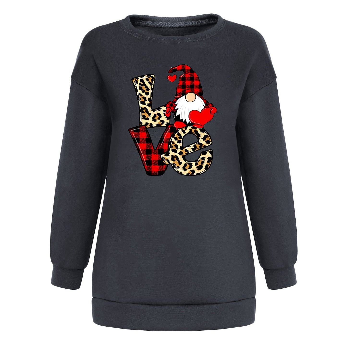 Red and black checkered Santa Claus love letter patchwork printed shoulder down hoodie